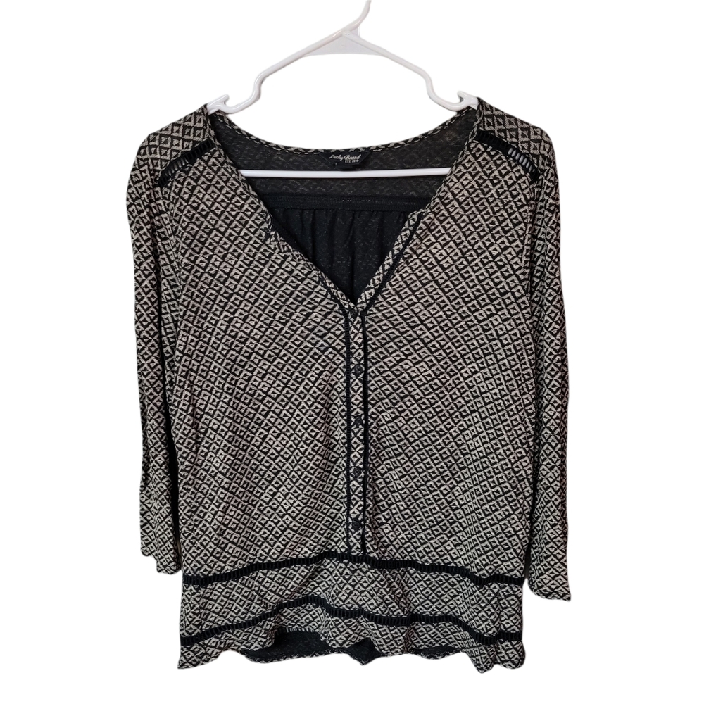 Lucky Brand Womens Black Geometric Boho Print Button Shirt Size S